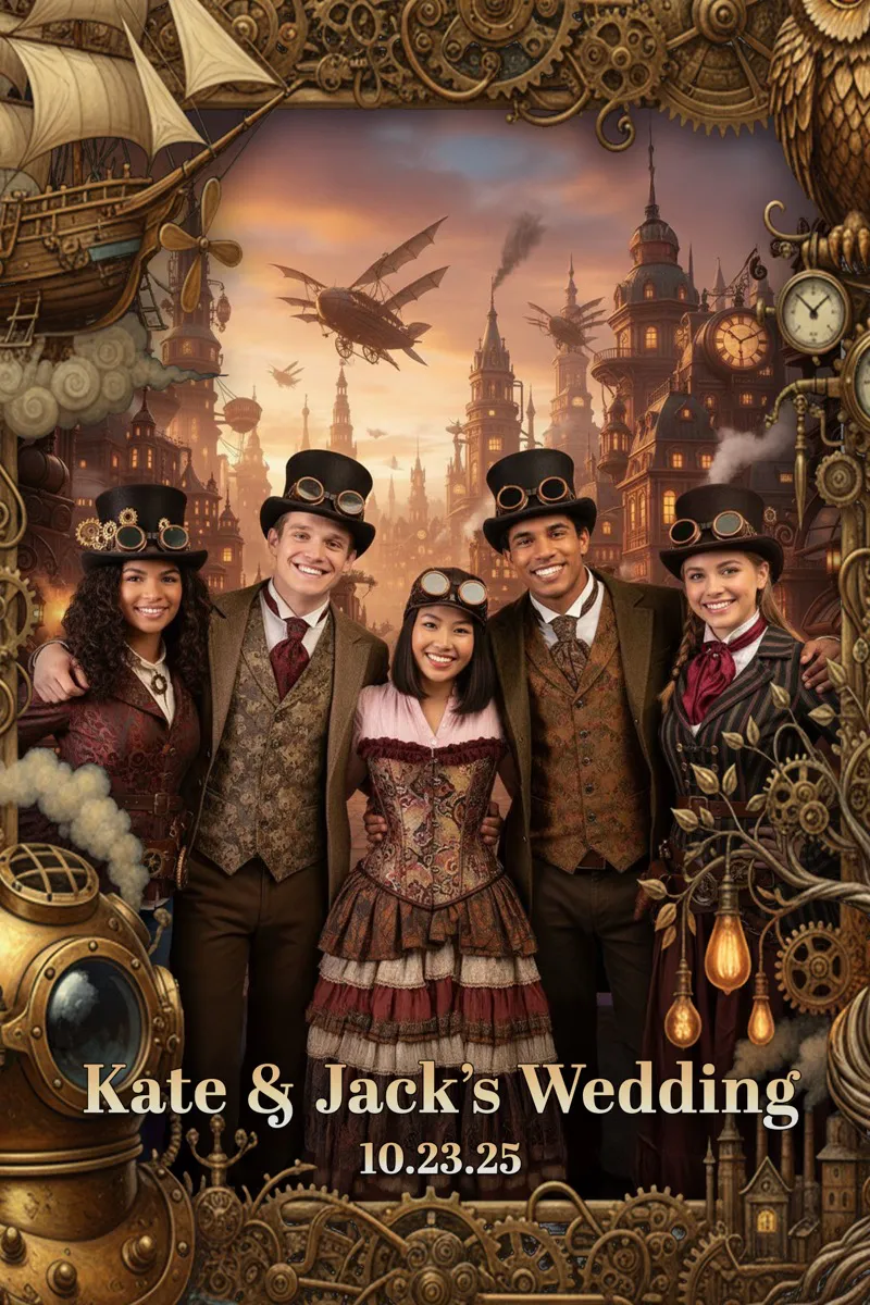 Retrato creado con IA — Grupo steampunk